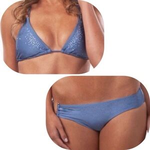 Bellissima Swarovski String Bikini Top and U Ring Bottom Blue Size XL
